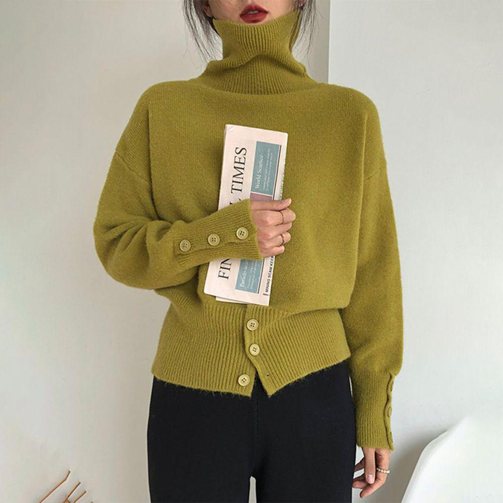 High - Neck Buttoned Sweater - Lola the label