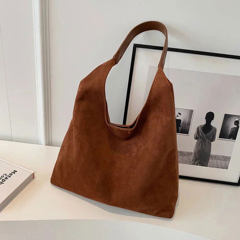 Suede Tote Bag - vegan suede hobo bag - Lola the label